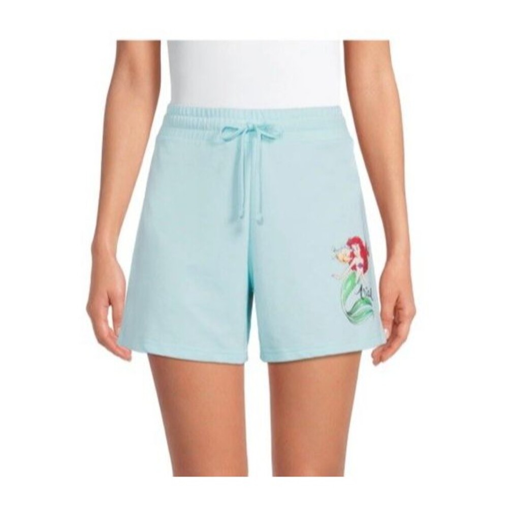 Disney Princess Shorts Junior Size 11/13 Aqua Blue Ariel Elastic Waist Stretch